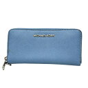 【中古】MICHAEL KORS(マイケルコース) 長財布 ラウンドファスナー ライトブルー レザー