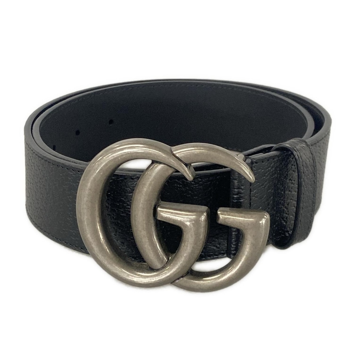 【中古】GUCCI(グッチ) ダブルG ワイドベルト ベルト シルバー金具/GGマーモント 黒 レザー