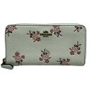 【中古】COACH(コーチ) アコーディオン ジップ ウォレット ウィズ フローラル ボウ プリント 長財布 白×ボルドー×ピンク レザー