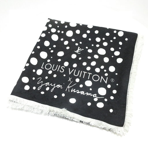 【中古】LOUIS VUITTON(ルイヴィトン) ショール・140 インフィニティ ドット ストール(ショール) 黒×アイボリー ウール、シルク 【中古】LOUIS VUITTON(ルイヴィトン) ショール・140 インフィニティ ドット ストール(ショール) 黒×アイボリー ウール、シルク