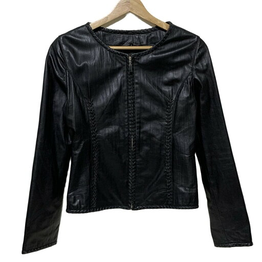 【中古】BALMAIN(バルマン) ブルゾン 長袖/レザー/ノーカラー/シワ加工/ジップアップ/春/秋 黒 【中古】BALMAIN(バルマン) ブルゾン 長袖/レザー/ノーカラー/シワ加工/ジップアップ/春/秋 黒