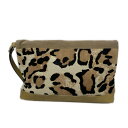 【中古】LONGCHAMP(ロンシャン) クラッチバッグ 豹柄 アイボリー×ベージュ×マルチ レザー