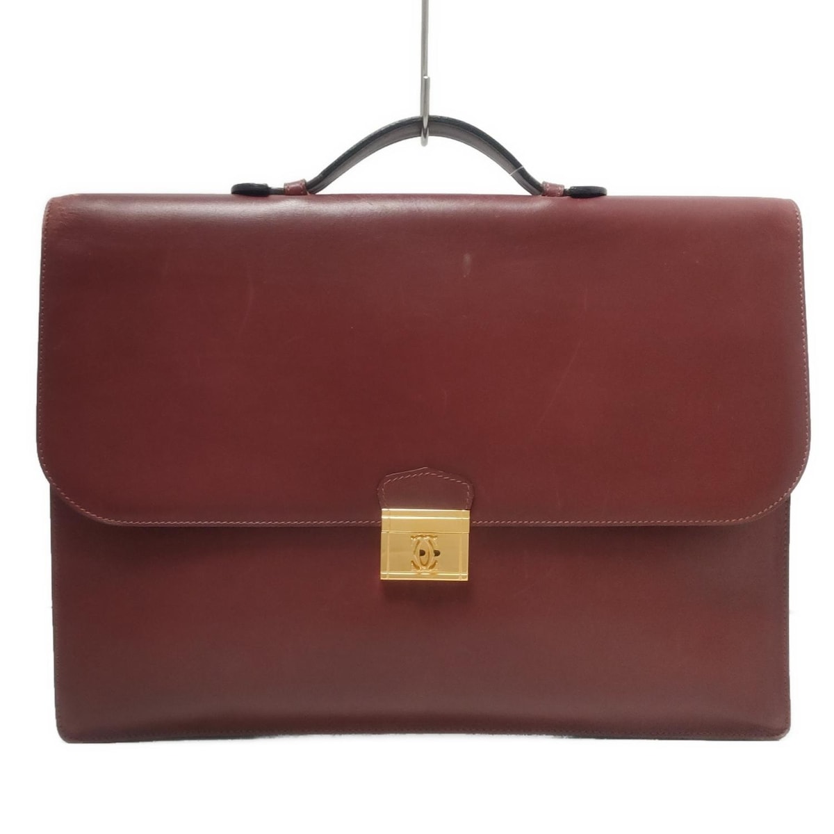 【中古】Cartier(カルティエ) マストライン ビジネスバッグ 本体ロックなし ボルドー レザー
