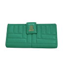 【中古】LANVIN en Bleu(ランバンオンブルー) 長財布 グリーン×ゴールド レザー
