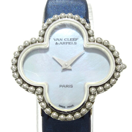 【中古】VanCleef & Arpels(ヴァンクリーフ&アーペル) ヴィンテージアルハンブラ 腕時計 K18WG/シェル文字盤/サテンベルト ブルーシェル 【中古】VanCleef & Arpels(ヴァンクリーフ&アーペル) ヴィンテージアルハンブラ 腕時計 K18WG/シェル文字盤/サテンベルト ブルーシェル