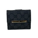 【中古】GUCCI(グッチ) メタルバー Wホック財布 黒 レザー