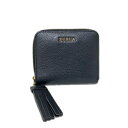 【中古】FURLA(フルラ) 2つ折り財布 タッセル/ラウンドファスナー 黒 レザー
