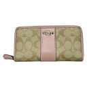 【中古】COACH(コーチ) ラグジュアリー シグネチャー PVC レザー アコーディオン ジップ アラウンド,ヘリテージ 長財布 ベージュ×ライトピンク レザ...