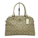 【中古】COACH(コーチ) リリー キャリーオール シグネチャー ハンドバッグ ベージュ×アイボリー レザー