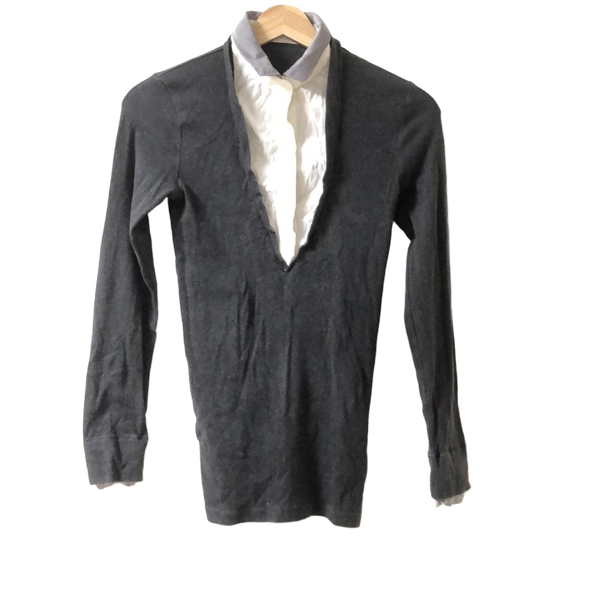【中古】BRUNELLO CUCINELLI(ブルネロクチネリ) 長袖カットソー ダークグレー×白×ライトグレー