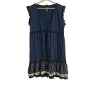 【中古】ANNA SUI(アナスイ) ワンピース ノースリーブ/ひざ丈/フリル/レース ネイビー×黒×マルチ