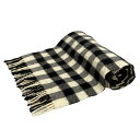 【中古】TRADITIONAL WEATHERWEAR(トラディショナルウェザーウェア) ストール(ショール) チェック柄 黒×アイボリー ウール(4)