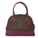 【中古】COACH(コーチ) ラグジュアリー シグネチャー コーラ ドームド サッチェル ハンドバッグ カーキ×ピンク レザー