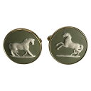 【中古】WEDG WOOD(ウェッジウッド) ジャスパー カフス 馬 ゴールド×カーキ×白