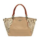 【中古】COACH(コーチ) スモールケルシーサッチェル ハンドバッグ ピンクベージュ×アイボリー×マルチ レザー