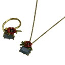 【中古】Les Nereides(レネレイド) アクセサリー リング×1点/ネックレス×1点/フラワー(花) ゴールド×ブルーグレー×マルチ