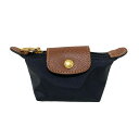【中古】LONGCHAMP(ロンシャン) ポーチ ミニ 黒×ダークブラウン レザー(4)