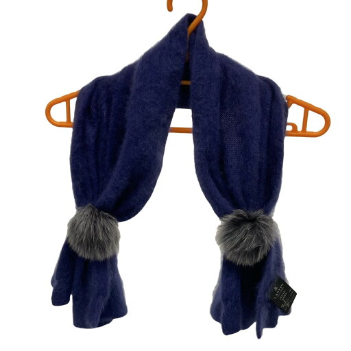 【中古】LANVIN COLLECTION(ランバンコレクション) ストール(ショール) ネイビー×ダークグレー ウール、フォックス 【中古】LANVIN COLLECTION(ランバンコレクション) ストール(ショール) ネイビー×ダークグレー ウール、フォックス