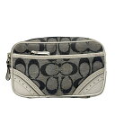 【中古】COACH(コーチ) シグネチャー柄 ウエストポーチ ネイビー×白 レザー