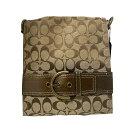 【中古】COACH(コーチ) シグネチャー柄 ショルダーバッグ 型押し加工 カーキ×ブロンズ レザー