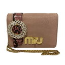 【新着】【中古】miumiu(ミュウミュウ) ショルダーバッグ ビジュー/チェーンショルダー ピンクベージュ レザー