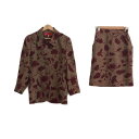 【中古】Ungaro(ウンガロ) スカートスーツ 麻/花柄 ボルドー×グリーン