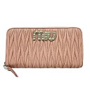 【中古】miumiu(ミュウミュウ) マテラッセ 長財布 パール/ラインストーン/ラウンドファスナー ライトピンク レザー