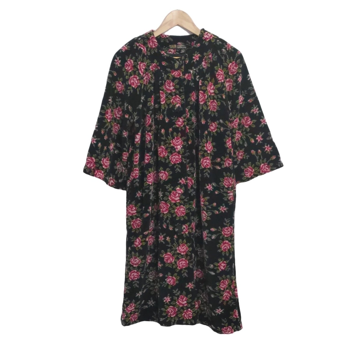 【中古】FEILER(フェイラー) コート 長袖/ベロア/花柄/春/秋 黒×カーキ×マルチ