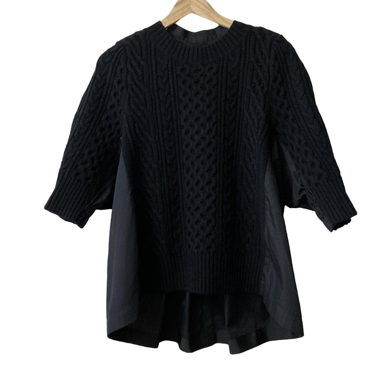 【中古】Sacai(サカイ) 七分袖セーター クルーネック/異素材切替 黒