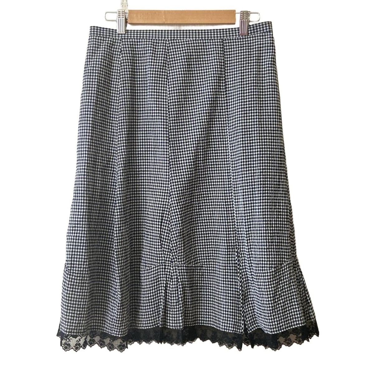 【中古】t.b(ティービー/センソユニコ) スカート ひざ丈/レース/チェック柄 黒×白