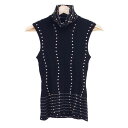【中古】HIROKO KOSHINO(ヒロココシノ) ノースリーブカットソー タートルネック/ニット 黒×ベージュ