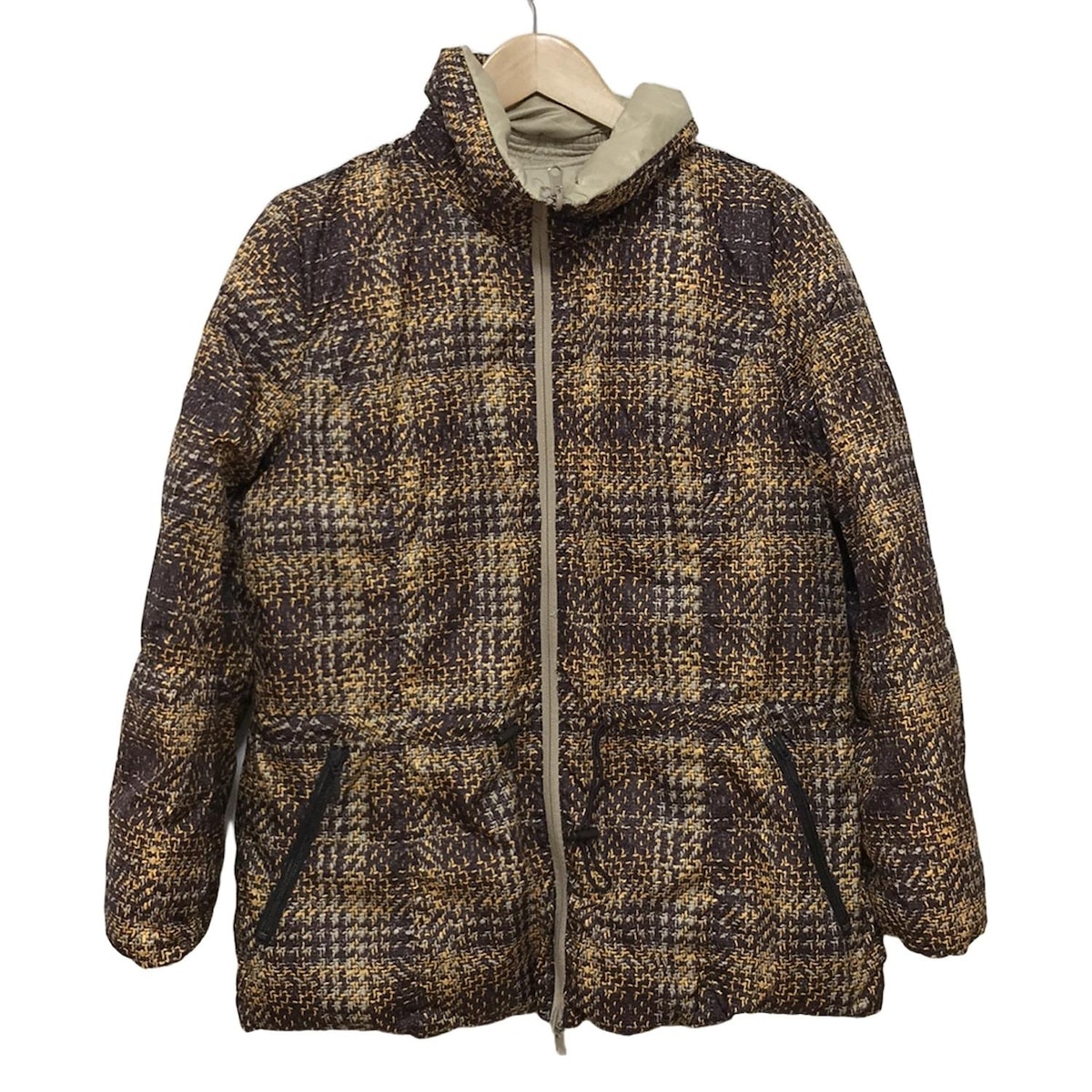 【中古】HIROKO BIS(ヒロコビス) ダウンジャケット 長袖/リバーシブル/ジップアップ/冬 ベージュ×ダークブラウン×マルチ