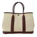 【中古】HERMES(エルメス) ガーデンパーティTPM トートバッグ シルバー金具 アイボリー×ボルドー(4)