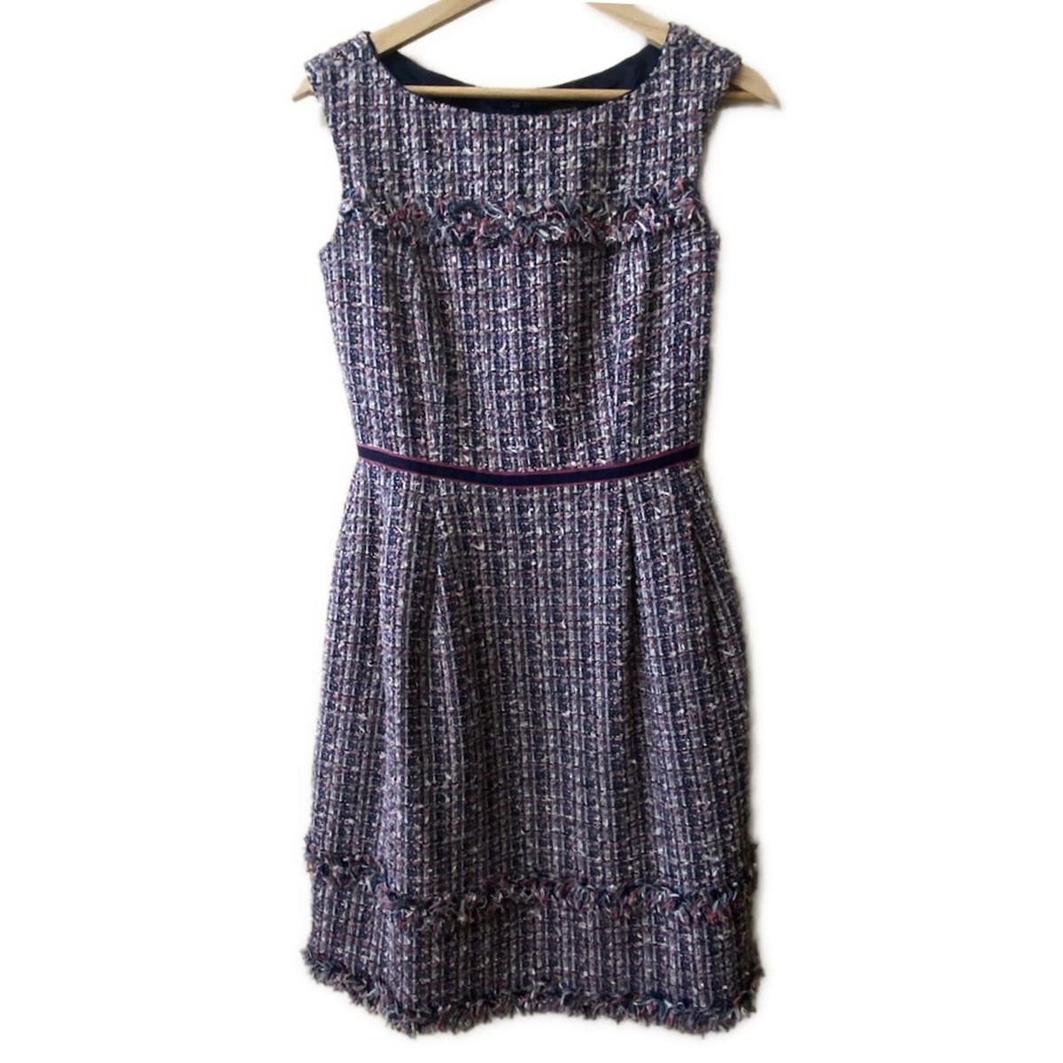 【中古】TOCCA(トッカ) ワンピース ひざ丈/ツイード/フリンジ ネイビー×ピンク×マルチ
