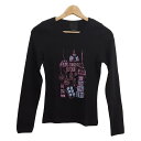 【中古】ANNA SUI(アナスイ) 長袖カットソー クルーネック 黒×ピンク×ライトブルー