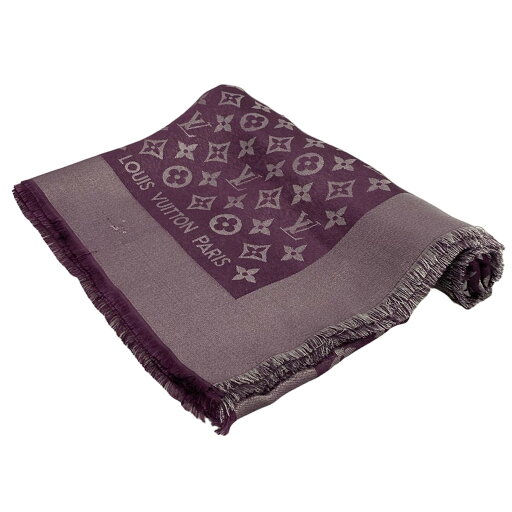 【中古】LOUIS VUITTON(ルイヴィトン) モノグラム ストール(ショール) パープル ウール、シルク 【中古】LOUIS VUITTON(ルイヴィトン) モノグラム ストール(ショール) パープル ウール、シルク