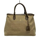 【中古】PRADA(プラダ) ロゴジャガード トートバッグ ベージュ×ダークブラウン レザー