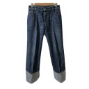 【中古】BOTTEGA VENETA(ボッテガヴェネタ) カーブシェイプ デニム ジーンズ クロップド(半端丈)/ボタンフライ/ロールアップ風 ネイビー