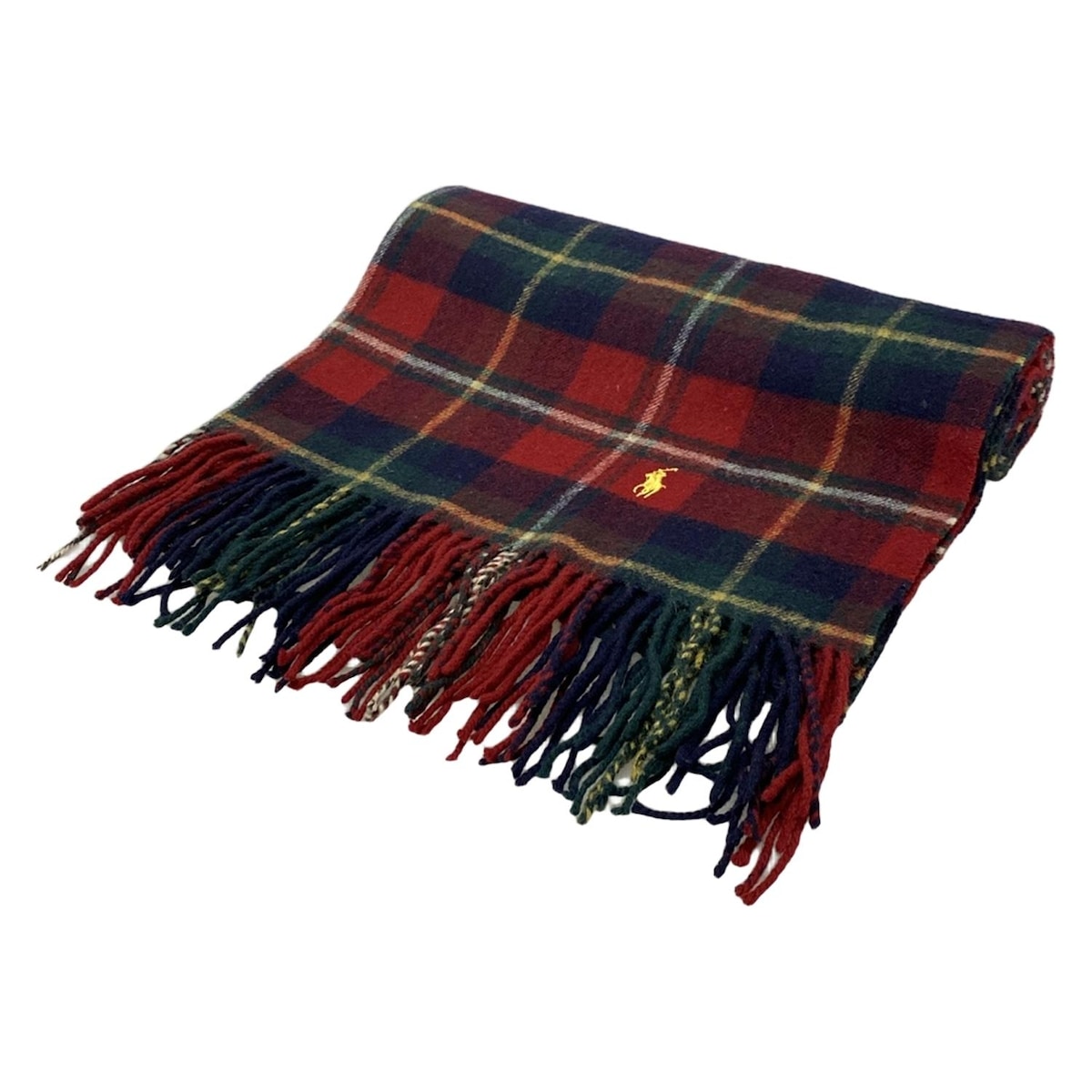 【中古】RalphLauren(ラルフローレン) マフラー チェック柄 ボルドー×ネイビー×マルチ ウール