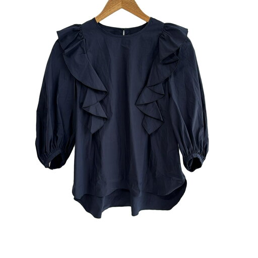 【中古】Maglie par ef-de(Maglie)(マーリエ) 七分袖カットソー フリル ダークネイビー 【中古】Maglie par ef-de(Maglie)(マーリエ) 七分袖カットソー フリル ダークネイビー