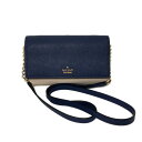 【中古】Kate spade(ケイトスペード) キャメロンストリート コリン 財布 チェーンウォレット/ストラップ着脱可 ピンクベージュ×ネイビー レザー