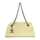 【中古】CHANEL(シャネル) マドモアゼルボーリングバッグ ショルダーバッグ マドモアゼルチェーン/シルバー金具 アイボリー レザー(4)