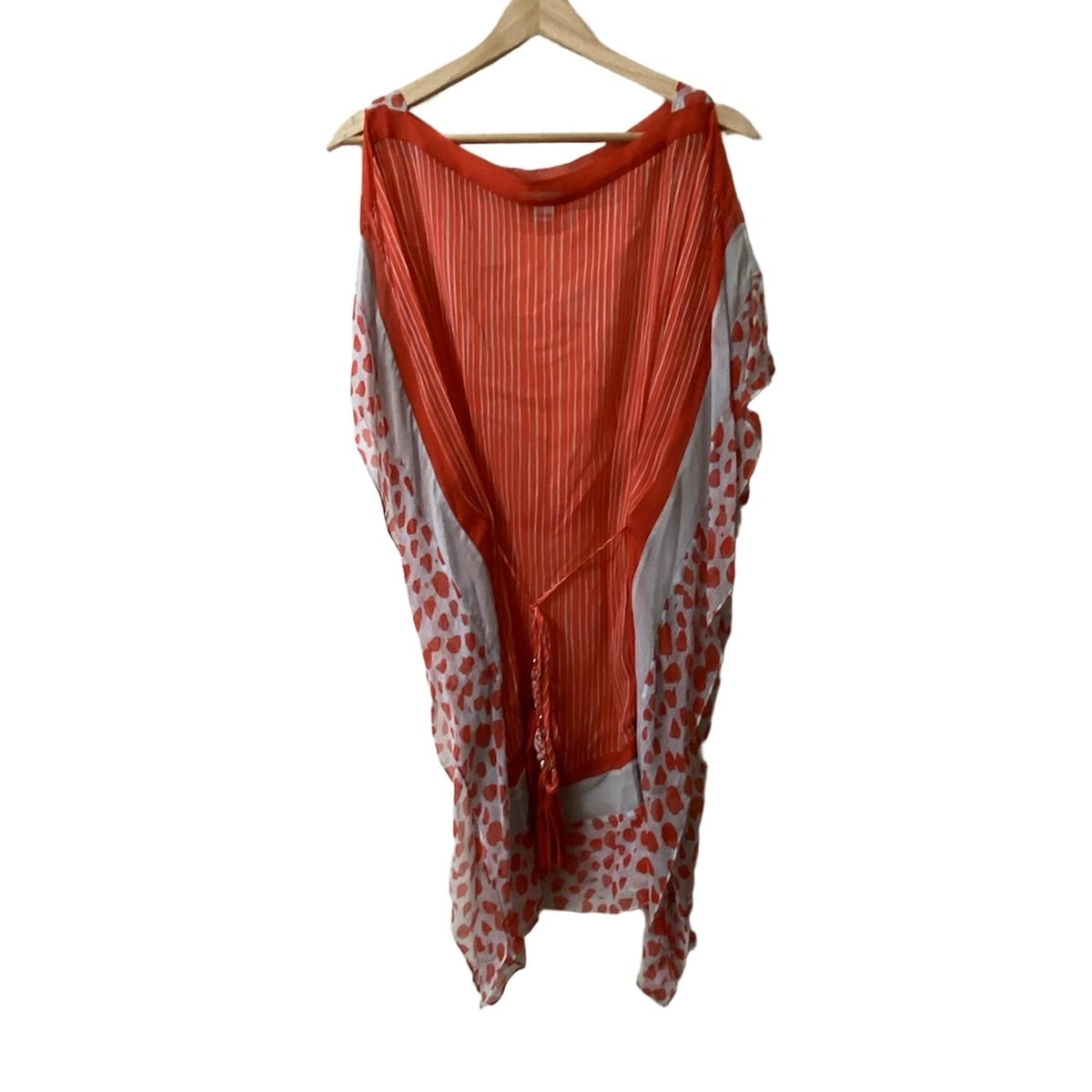 【中古】DIANE VON FURSTENBERG(DVF)(ダイアン・フォン・ファステンバーグ) チュニック 半袖/シルク/シースルー オレンジ×ライトグレー