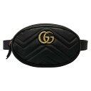 【中古】GUCCI(グッチ) GGマーモント キルティングレザー ベルトバッグ ウエストポーチ ハート 黒 レザー