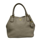 【中古】PRADA(プラダ) ロゴ トートバッグ 革タグ ダークグレー レザー