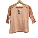 【中古】PINK HOUSE(ピンクハウス) 七分袖Tシャツ クルーネック/うさぎ ライトピンク×ピンクベージュ×アイボリー