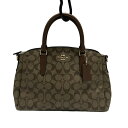 【新着】【中古】COACH(コーチ) シグネチャー セージ サッチェル キャリオール ハンドバッグ カーキ×ブラウン レザー