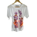【中古】ADIDAS BY STELLA McCARTNEY(アディダスバイステラマッカートニー) 半袖Tシャツ クルーネック/フラワー(花) 白×ライトパープ...