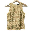 【中古】CHRISCELIN(クリスセリーン) ノースリーブカットソー クルーネック/メッシュ/ペイズリー柄/スパンコール ベージュ×ライトブラウン×マルチ