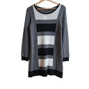 【中古】MARY QUANT(マリークワント) ワンピース クルーネック/長袖/ミニ ダークグレー×黒×白(4)